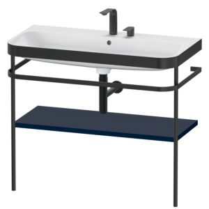 Combinaison lavabo pour meuble Duravit Happy D.2 Plus HP4738E9898 97,5 x 49 cm, 2 trous pour robinetterie, finition satinée bleu nuit, avec console en métal