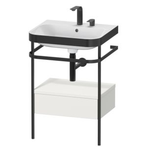 Duravit Happy D.2 Plus Möbelwaschtisch-Kombination HP4740E3939 57,5 x 49 cm, 2 Hahnlöcher, nordic weiß seidenmatt, mit Metallkonsole