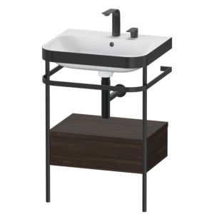 Duravit Happy D.2 Plus Möbelwaschtisch-Kombination HP4740E6969 57,5 x 49 cm, 2 Hahnlöcher, nussbaum gebürstet, mit Metallkonsole