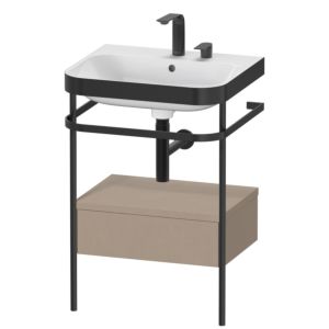 Duravit Happy D.2 Plus Möbelwaschtisch-Kombination HP4740E7575 57,5 x 49 cm, 2 Hahnlöcher, leinen, mit Metallkonsole