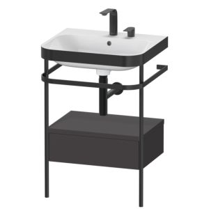 Duravit Happy D.2 Plus Möbelwaschtisch-Kombination HP4740E8080 57,5 x 49 cm, 2 Hahnlöcher, graphit supermatt, mit Metallkonsole