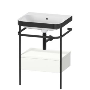 Duravit Happy D.2 Plus Möbelwaschtisch-Kombination HP4740N3636 57,5 x 49 cm, ohne Hahnloch, weiß seidenmatt, mit Metallkonsole