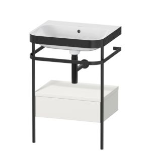 Duravit Happy D.2 Plus Möbelwaschtisch-Kombination HP4740N3939 57,5 x 49 cm, ohne Hahnloch, nordic weiß seidenmatt, mit Metallkonsole