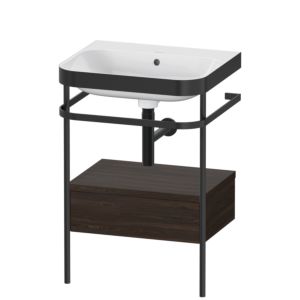 Duravit Happy D.2 Plus furniture washbasin combination HP4740N6969 57.5 x 49 cm, without tap hole, brushed walnut, with metal console