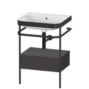 Combinaison lavabo pour meuble Duravit Happy D.2 Plus HP4740N8080 57,5 x 49 cm, sans trou pour robinetterie, graphite super mat, avec console en métal