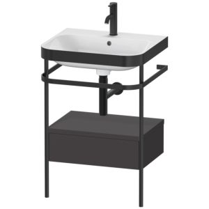 Duravit Happy D.2 Plus Möbelwaschtisch-Kombination HP4740O8080 57,5 x 49 cm, 1 Hahnloch, graphit supermatt, mit Metallkonsole