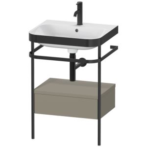 Combinaison lavabo pour meuble Duravit Happy D.2 Plus HP4740O9292 57,5 x 49 cm, 1 trou pour robinetterie, finition gris pierre satiné, avec console en métal