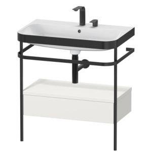 Duravit Happy D.2 Plus Möbelwaschtisch-Kombination HP4742E3939 77,5 x 49 cm, 2 Hahnlöcher, nordic weiß seidenmatt, mit Metallkonsole