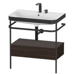 Duravit Happy D.2 Plus Möbelwaschtisch-Kombination HP4742E6969 77,5 x 49 cm, 2 Hahnlöcher, nussbaum gebürstet, mit Metallkonsole