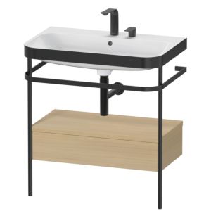 Duravit Happy D.2 Plus furniture washbasin combination HP4742E7171 77.5 x 49 cm, 2 tap holes, Mediterranean oak, with metal console