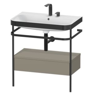 Duravit Happy D.2 Plus combinaison lavabo pour meuble HP4742E9292 77,5 x 49 cm, 2 trous pour robinetterie, finition satinée gris pierre, avec console en métal
