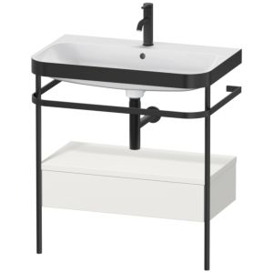 Duravit Happy D.2 Plus furniture washbasin combination HP4742O3939 77.5 x 49 cm, 1 tap hole, nordic white satin finish, with metal console