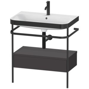Duravit Happy D.2 Plus combinaison lavabo pour meuble HP4742O8080 77,5 x 49 cm, 1 trou pour robinetterie, graphite super mat, avec console en métal