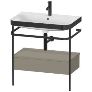 Duravit Happy D.2 Plus furniture washbasin combination HP4742O9292 77.5 x 49 cm, 1 tap hole, stone gray satin finish, with metal console
