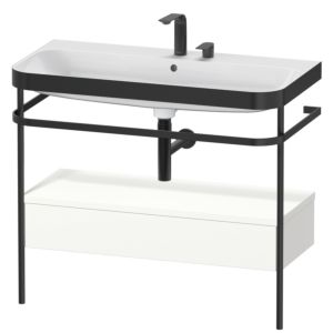 Duravit Happy D.2 Plus Möbelwaschtisch-Kombination HP4743E3636 97,5 x 49 cm, 2 Hahnlöcher, weiß seidenmatt, mit Metallkonsole