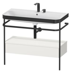 Duravit Happy D.2 Plus Möbelwaschtisch-Kombination HP4743E3939 97,5 x 49 cm, 2 Hahnlöcher, nordic weiß seidenmatt, mit Metallkonsole