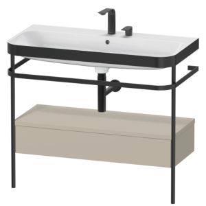 Duravit Happy D.2 Plus furniture washbasin combination HP4743E6060 97.5 x 49 cm, 2 tap holes, taupe satin finish, with metal console