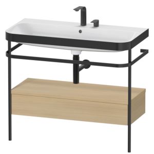 Duravit Happy D.2 Plus furniture washbasin combination HP4743E7171 97.5 x 49 cm, 2 tap holes, Mediterranean oak, with metal console