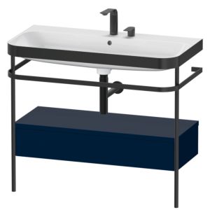 Combinaison lavabo pour meuble Duravit Happy D.2 Plus HP4743E9898 97,5 x 49 cm, 2 trous pour robinetterie, finition satinée bleu nuit, avec console en métal