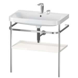 Duravit Happy D.2 Plus Möbelwaschtisch-Kombination HP4837E2222 77,5 x 49 cm, 2 Hahnlöcher, weiß hochglanz, mit Metallkonsole