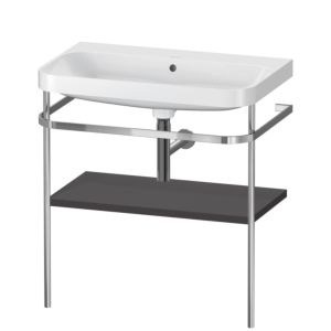 Combinaison lavabo pour meuble Duravit Happy D.2 Plus HP4837N8080 77,5 x 49 cm, sans trou pour robinetterie, graphite super mat, avec console en métal