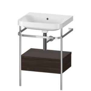 Combinaison lavabo pour meuble Duravit Happy D.2 Plus HP4840N6969 57,5 x 49 cm, sans trou pour robinetterie, noyer brossé, avec console en métal