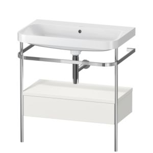 Duravit Happy D.2 Plus Möbelwaschtisch-Kombination HP4842N3939 77,5 x 49 cm, ohne Hahnloch, nordic weiß seidenmatt, mit Metallkonsole