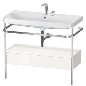 Duravit Happy D.2 Plus furniture washbasin combination HP4843E2222 97.5 x 49 cm, 2 tap holes, white high gloss, with metal console