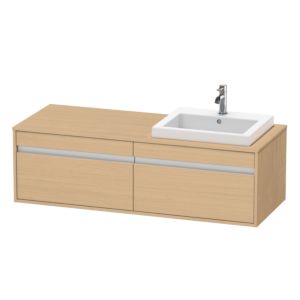 Duravit Ketho Waschtisch-Unterschrank KT6797R3030 140x55x42,6cm, Einbauwaschtische, 2 Auszüge, Ausschnitt rechts, Eiche natur