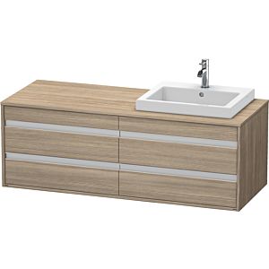Duravit Ketho Waschtisch-Unterschrank KT6757R3535 140x55x49,6cm, für Einbauwaschtisch, 4 Schubkästen, Ausschnitt rechts, Eiche terra