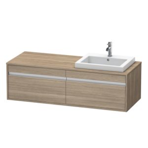 Duravit Ketho Waschtisch-Unterschrank KT6797R3535 140x55x42,6cm, Einbauwaschtische, 2 Auszüge, Ausschnitt rechts, Eiche terra