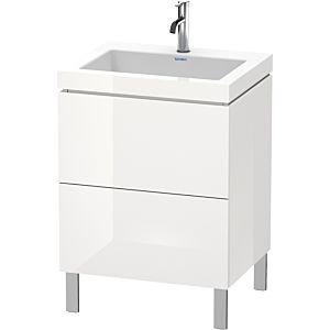 Duravit L-Cube Waschtisch-Unterschrank LC6936O8585 60 x48 cm, 1 Hahnloch, weiß hochglanz, 2 Auszüge, bodenstehend