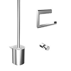 Emco Flow WC Set, chrom, 3 teilig,  Papierhalter, WC-Bürste. Handtuchhaken