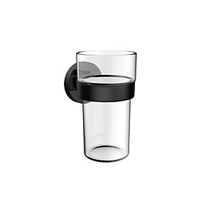 Emco Round C Glashalter 432013301 schwarz, Wandmodell, mit Kunststoffbecher