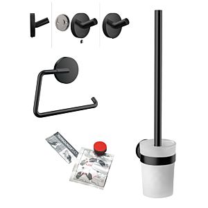 Ensemble de toilette Emco 439813300 noir, porte-papier, garniture de toilette , crochet et ensemble adhésif