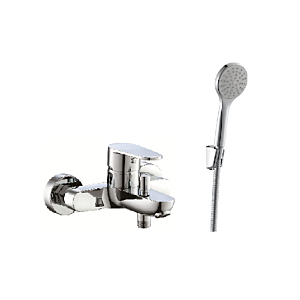 Fukana pure Wannenarmatur Aufputz mit Wannenset chrom, mit Handbrause, Brauseschlauch und Halter