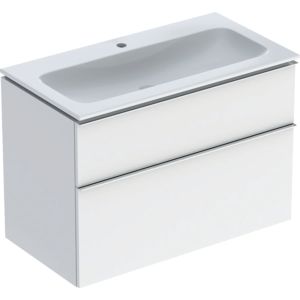 Geberit Icon washbasin with vanity unit 90 cm 502333012 Washbasin set 90x63x48cm, white/KeraTect, body white high-gloss, handle chrome-plated
