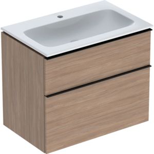Lavabo Geberit iCon avec meuble sous-vasque 75 cm 502336JH1 Ensemble lavabo 75x63x48cm, blanc , corps chêne, poignée lave mat