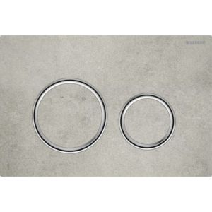 Plaque de déclenchement ronde Geberit Sigma 50 115884JV1 Plaque/bouton chromé, aspect béton, anneau chromé, pour chasse d&#39;eau à 2 niveaux