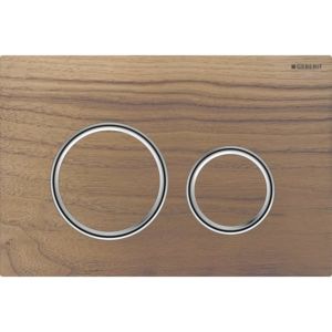 Plaque de déclenchement ronde Geberit Sigma 50 115884JX1, plaque/bouton chromé, noyer, anneau chromé, pour chasse d&#39;eau à 2 niveaux