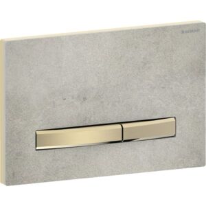 Plaque de déclenchement Geberit Sigma 50 Square 115672JV2, plaque de recouvrement aspect béton, plaque/bouton en laiton, pour double chasse
