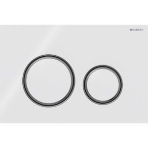 Plaque de déclenchement ronde Geberit Sigma 50 115651SI1 plaque/bouton blanc , anneau noir chromé, pour chasse d&#39;eau à 2 niveaux