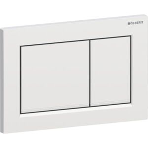 Plaque de déclenchement Geberit Omega 20 Square 115080JQ1, plaque/bouton, chrome mat, rayures VC brillantes, pour double chasse