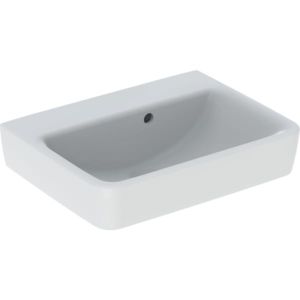 Geberit Renova Plan hand wash basin 501630008 50x38cm, without tap hole, with asymmetrical overflow, white KeraTect