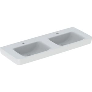 Geberit Renova Plan double vasque 501711008 130x48cm, trou pour robinetterie au milieu, sans trop-plein, blanc KeraTect