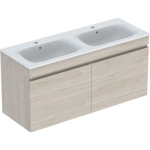 Geberit Renova Plan set de lavabo double 501918001 130x62,2x48cm, corps plaqué noyer clair, lavabo blanc