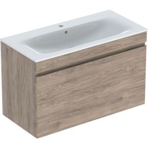 Geberit Renova Plan Möbel-Waschtisch-Set 501917JR8 100x62,2x48cm, Korpus nussbaum beschichtet, Waschtisch weiß/KeraTect