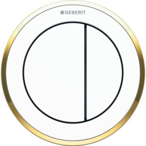 Geberit WC-Steuerung Typ 10 116057KK1 pneumatisch, 2-Mengen-Spülung, Badmöbel, Kunststoff, weiß/vergoldet
