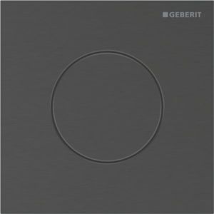 Plaque de déclenchement Geberit type 40 246118QD1 pour commande d&#39;urinoir, avec déclenchement pneumatique de la chasse d&#39;eau, ronde, chrome noir brossé