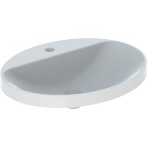 Geberit VariForm lavabo à encastrer 500727002 60x48cm, avec banc à trou pour robinetterie, sans trop-plein, ovale, blanc KeraTect